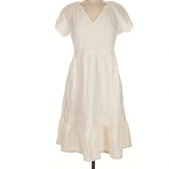 Pact Coastal Double Gauze Breezy Dress Ivory XS - Picture 3 of 12
